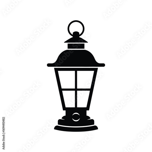 Classic outdoor lantern silhouette illuminated evening ambiance light fixture vector