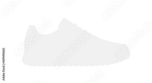 A plain, white, side view of a running shoe.