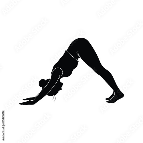 Silhouette of a woman in a downward facing dog yoga pose a powerful stretch vector