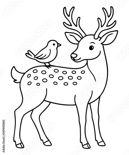 Vector illustration of dear isolated on white background. For kids coloring book.