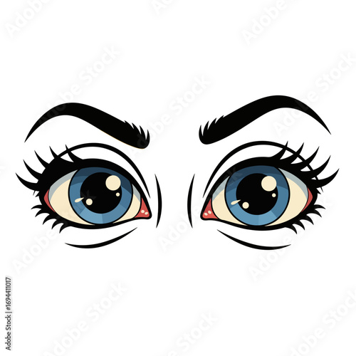 Vector Illustration of Female Eyes with Blue Iris in Retro Cartoon Style