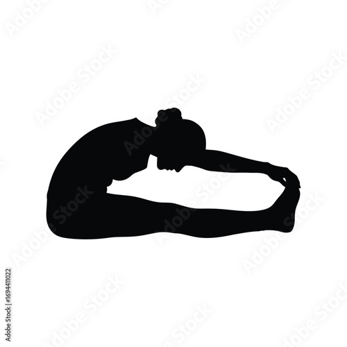 Silhouette woman yoga pose paschimottanasana seated forward bend stretching exercise vector