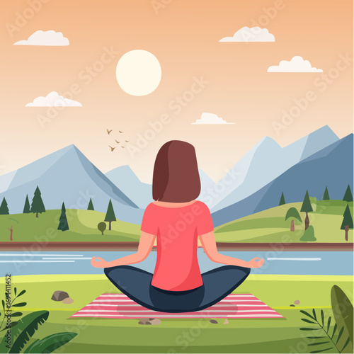 meditating woman outdoors serene mountain landscape