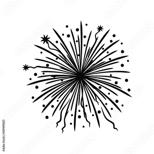 Stylized bursting firework explosion celebration sparkler line art icon vector