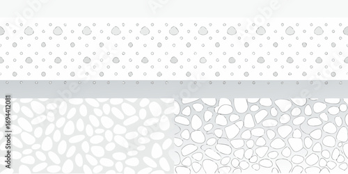 Abstract geometric patterns with pebble and dot motifs in grayscale tones