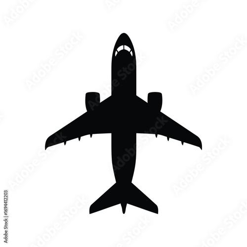 Silhouette passenger jet airplane top view modern aviation travel vector