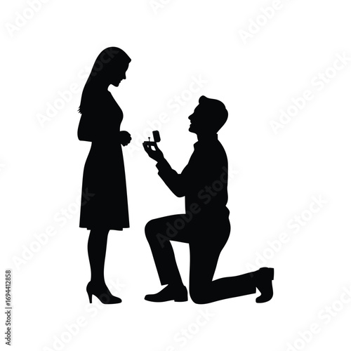 Silhouette couple marriage proposal engagement ring romantic moment proposal vector