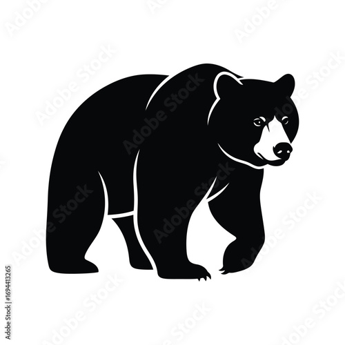 Graphic silhouette of a walking black bear animal wildlife nature forest predator vector