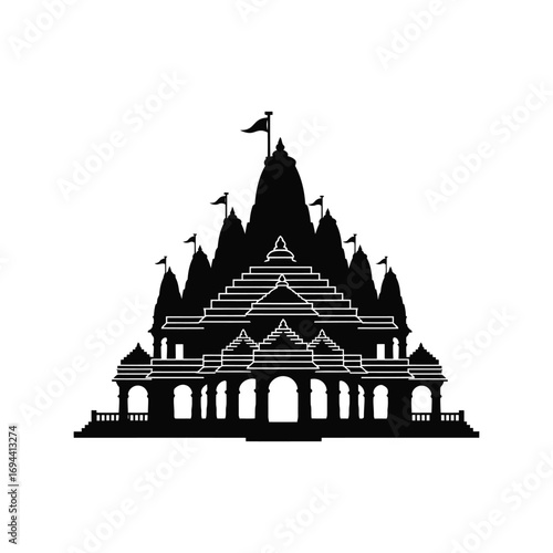 Intricate silhouette of a traditional indian temple architectural design vector