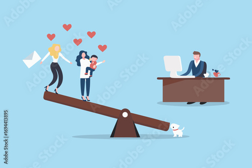 Balancing family life and career with love and a puppy on a seesaw