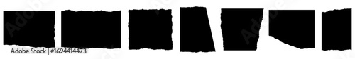 Torn paper pieces. Set of Black Torn Paper Edge Shapes. Ripped Texture Collection, Isolated Vector Design