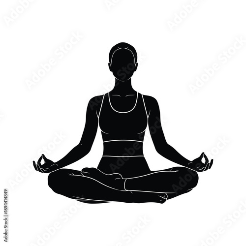 Serene silhouette woman meditating lotus pose calmness zen serenity balance vector
