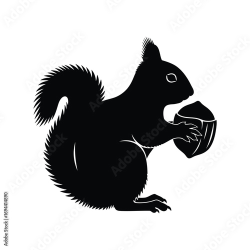 Stylized silhouette black squirrel holding acorn creative design element vector
