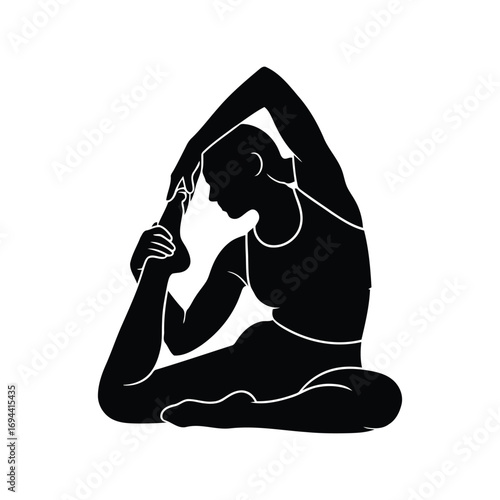 Silhouette of woman practicing yoga king pigeon pose fitness mindfulness silhouette vector