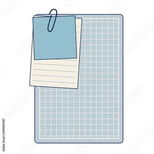 Grid Page With Paperclip Memo Notes Book Loose Leaf Paper Illustration