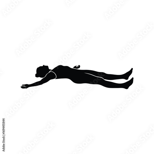 Silhouette of person lying down arms extended isolated vector
