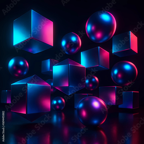 Futuristic 3D Geometric Shapes Abstract – Generative AI