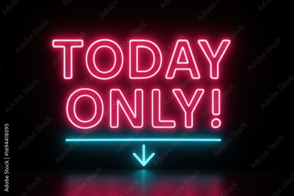Fototapeta premium Eye-catching TODAY ONLY! sale banner in a vibrant neon style, featuring a bold retail promotion with a compelling offer.