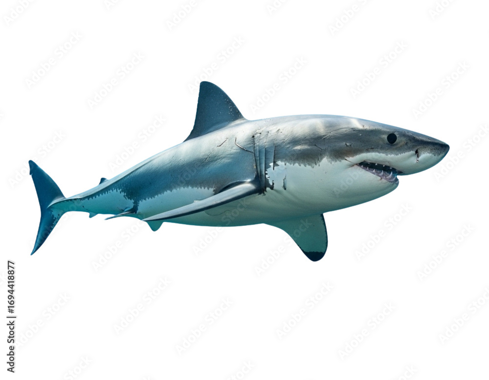 Naklejka premium Great White Shark Swimming in Crystal Blue Ocean