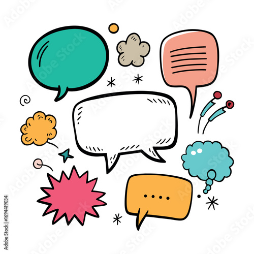 speech bubbles, stars, clouds, and decorative comic elements