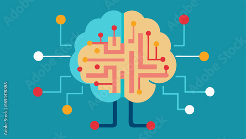 AI Learning from Data Show a digital brain made of circuits absorbing data points such as numbers and symbols representing patient health records symbolizing continuous learning