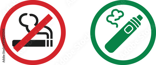 Silhouette of a no smoking sign with red circle and green circle