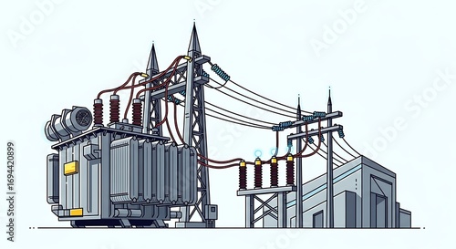 Power Transformer Station Illustration.