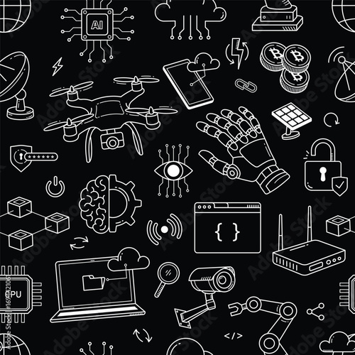 Technology and Innovation Doodle Seamless Pattern background