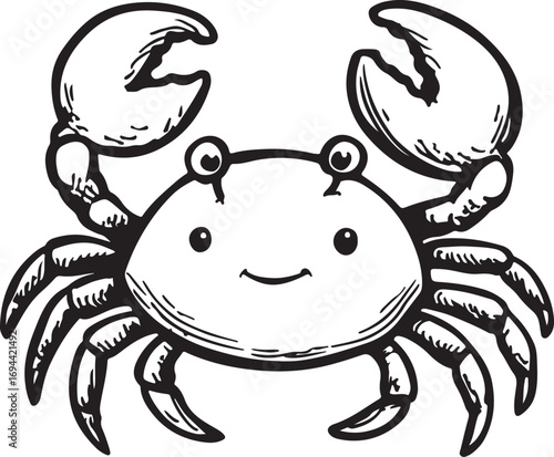 Cute cartoon crab silhouette simple line art with black lines