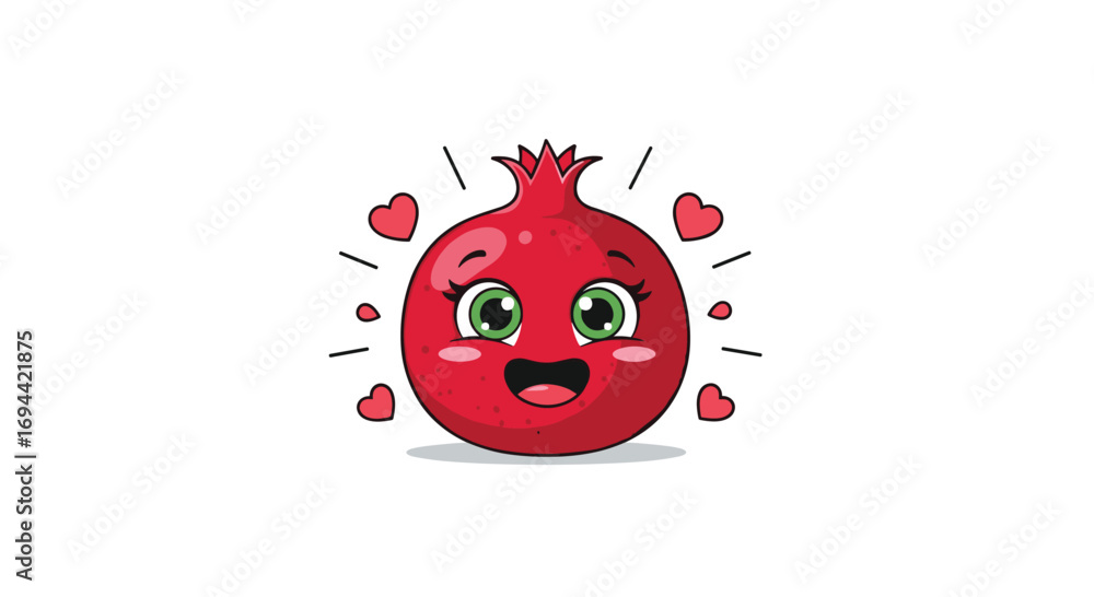 Fototapeta premium Cute adorable pomegranate character expressing love and joy with hearts