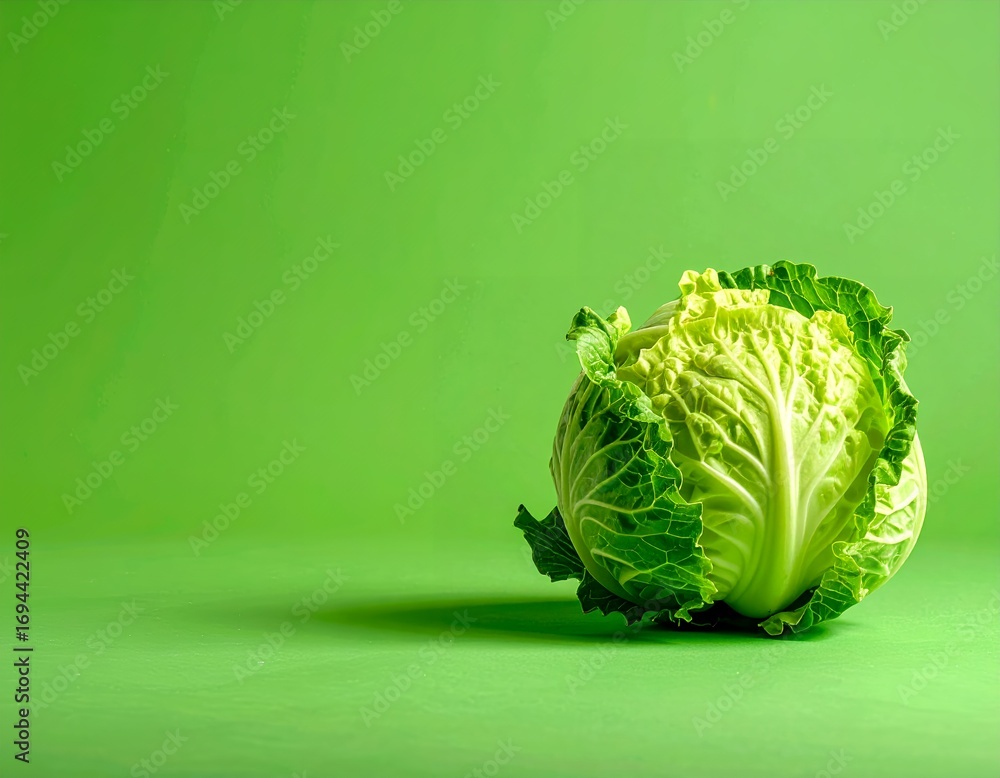 Fototapeta premium Fresh, vibrant green cabbage on a matching background, perfect for healthy eating concepts