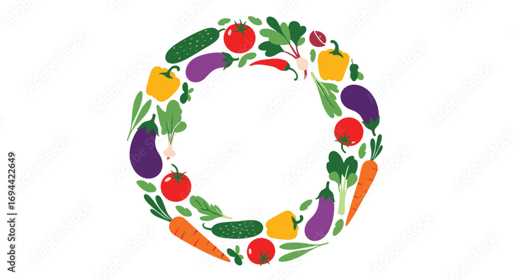 Fototapeta premium Fresh organic vegetables circle illustration healthy eating theme