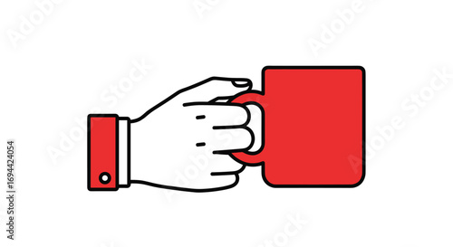A red cup held firmly in a person's hand illustration