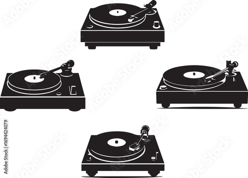 Retro record player silhouette for music and audio themes