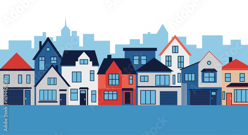 Collection of different houses in a row neighborhood cityscape