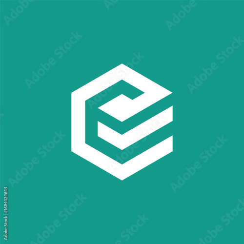 Initial Letter E Geometric Hexagon Logo Design Vector Template