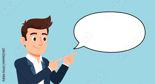 Wallpaper Mural Man in suit points to empty speech bubble suggesting communication or ideas Torontodigital.ca