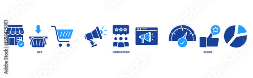 NPS ( Net Promotor Score) icon set illustration concept with icon of shopping, customer, rating