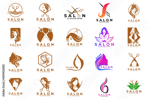 Set of Hair salon logo design vector template. Creative hair style logo design vector template