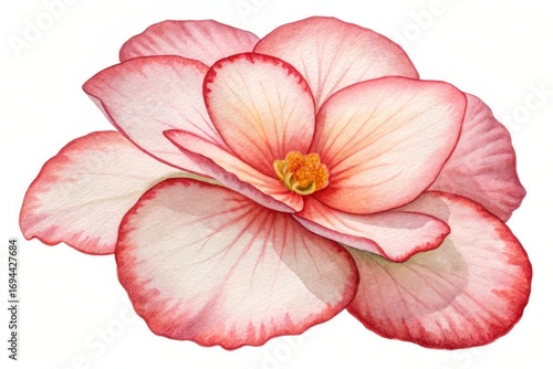 Delicate pink begonia bloom painted with watercolor flower white