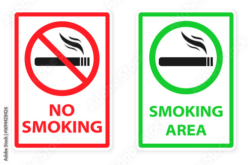 Vector image of a no smoking or no vaping sign. No smoking, prohibition symbols. No smoking zone, printable sign, red and green colors. Element for your design
