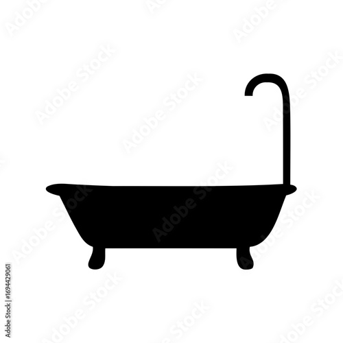 Stylized black bathtub silhouette with faucet on a clean white background design
