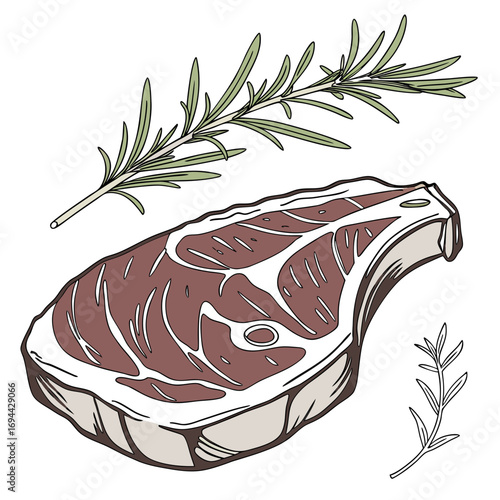 Illustrative depiction of a flavorful steak with rosemary sprigs, perfect for culinary presentations