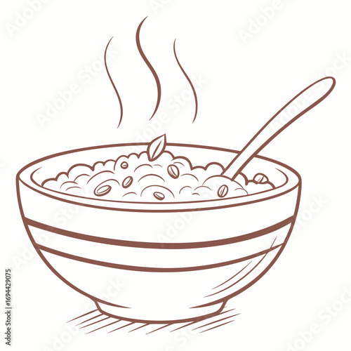 A Bowl of Comfort A Warm, Nutritious Meal Illustration with a Spoon Ready to Enjoy