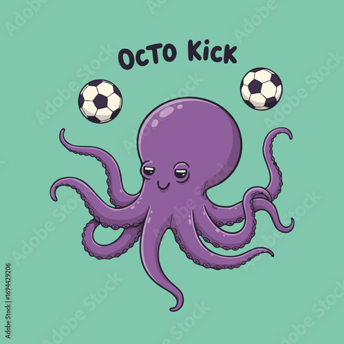 Whimsical Handdrawn Octopus Juggling Soccer Ball Cartoon Illustration for Children