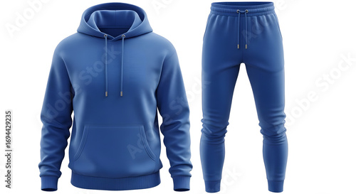 3D Mockup Collection of Unisex Tracksuits with Long-Sleeve, Short-Sleeve, and Sleeveless Hoodies, Combined with Joggers and Sweatpants, Modern Minimalist Sportswear on Plain White Background, Ultra Re