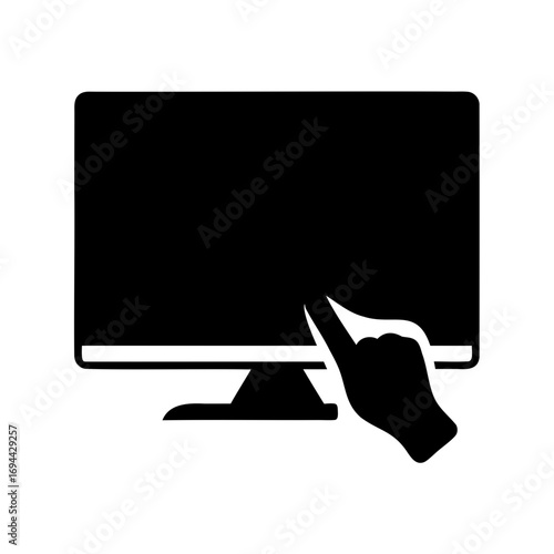 Iconic Illustration of a Touch Screen Monitor with Hand Gesture Interaction
