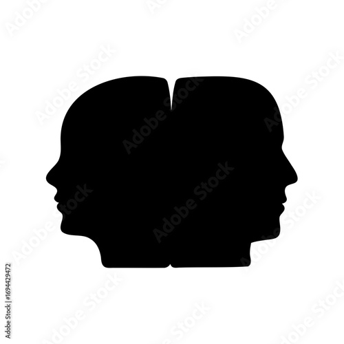 Two human heads facing opposite directions forming a single black silhouette