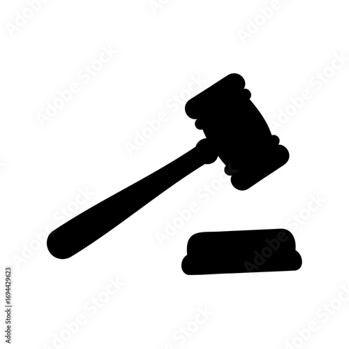 Isolated black silhouette of a wooden gavel with a sound block illustration