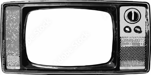 Vintage television set with blank screen and retro controls in a hand drawn sketch style